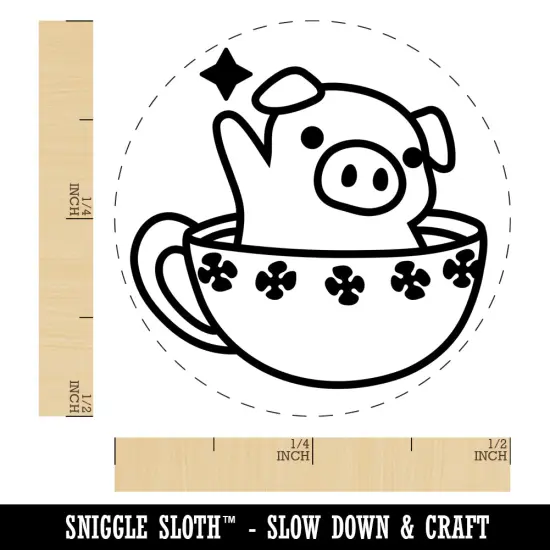 Teacup Pig Self-Inking Rubber Stamp for Stamping Crafting Planners Fuchsia {1}