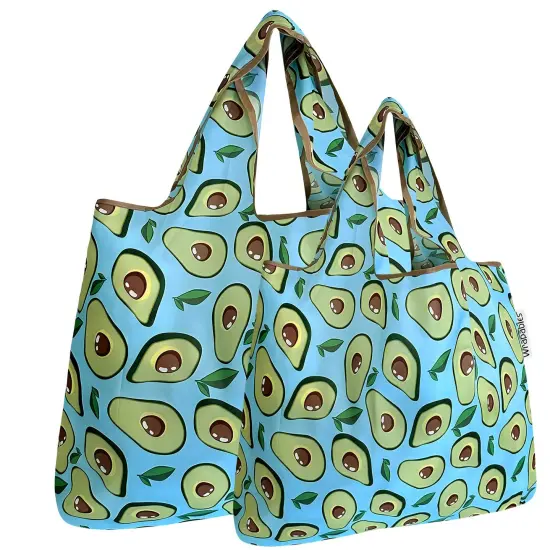 Wrapables Large & Small Foldable Tote Nylon Reusable Grocery Bags, Set of 2 Avocado {1}