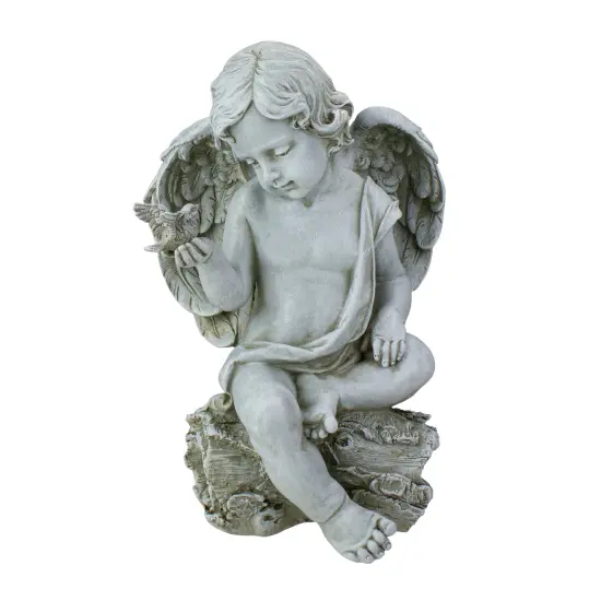 Roman 12" Joseph's Studio Cherub Angel with Dove Outdoor Garden Figure Ivory {1}
