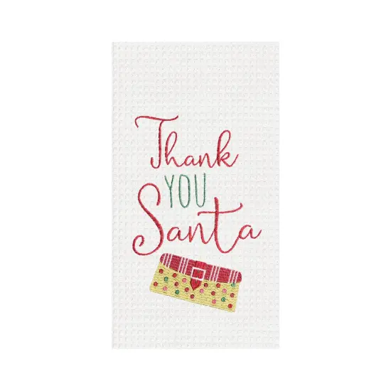 Thank You Santa Embroidered Waffle Weave Kitchen Towel {1}