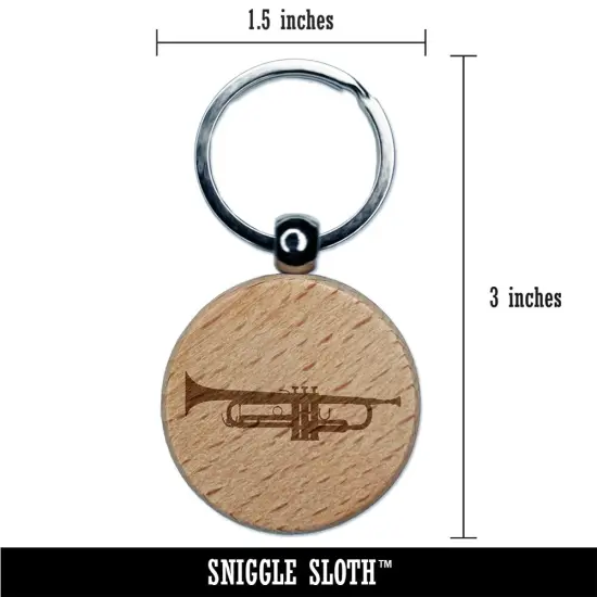 Trumpet Music Instrument Silhouette Engraved Wood Round Keychain Tag Charm {2}
