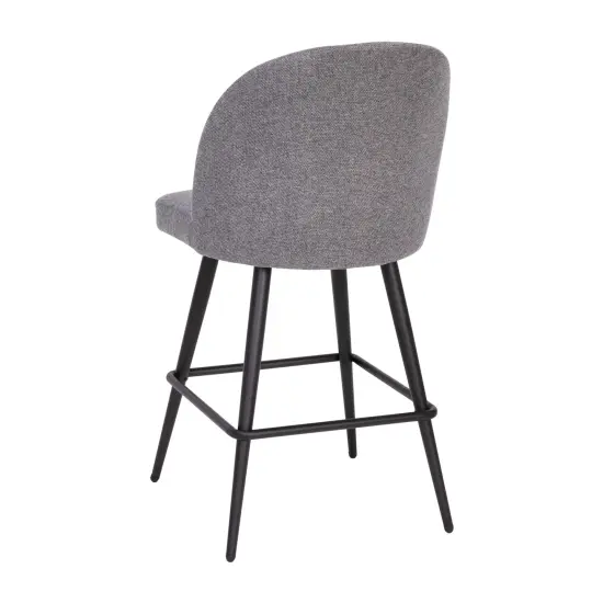 Merrick Lane Teague Set of 2 Modern Armless Counter Stools with Contoured Backs, Steel Frames, and Integrated Footrests Gray Faux Linen {4}