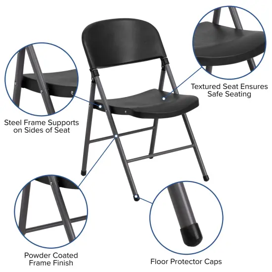Emma and Oliver 2 Pack Home & Office 330 lb. Capacity Foldable Plastic Chair Black {2}