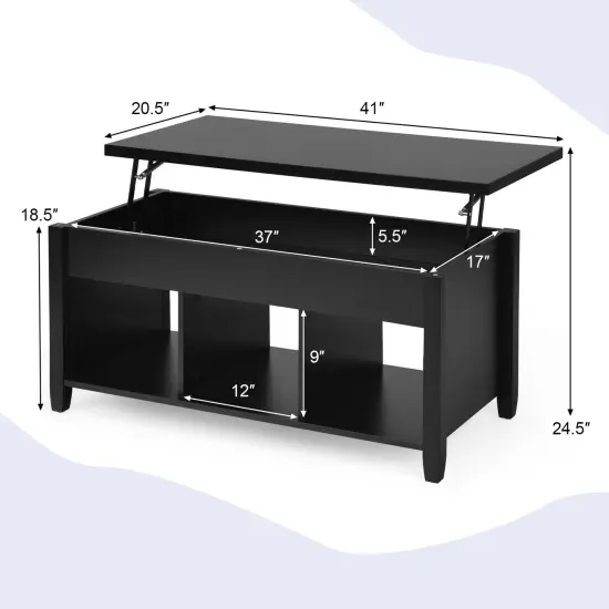 Lift Top Coffee Table with Storage Lower Shelf Black {4}
