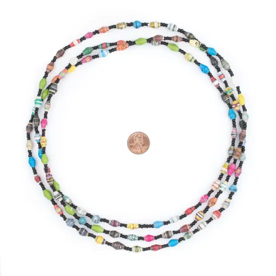 The Bead Chest Beach Recycled Paper Beads from Uganda Extra Small 6mm African Multicolor Bicone 54 Inch Strand Handmade {2}