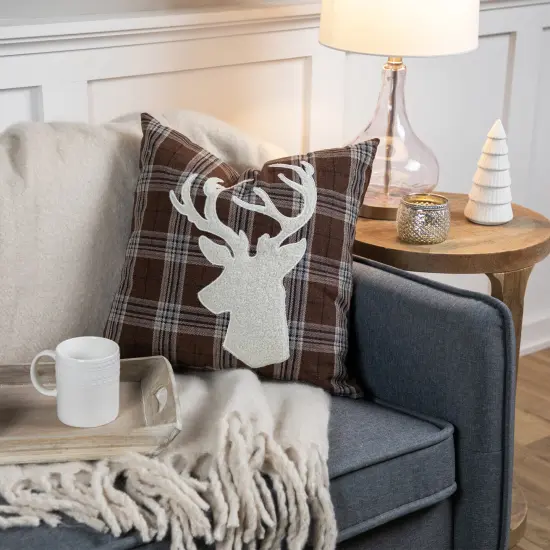 Northlight 16.5" Brown Plaid Stag Christmas Throw Pillow {3}