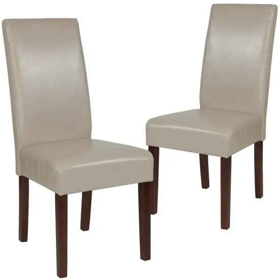 Emma and Oliver Two Mid-Century Parson's Chairs and Finished Hardwood Frame for Kitchen, Dining Room & More Beige LeatherSoft {1}