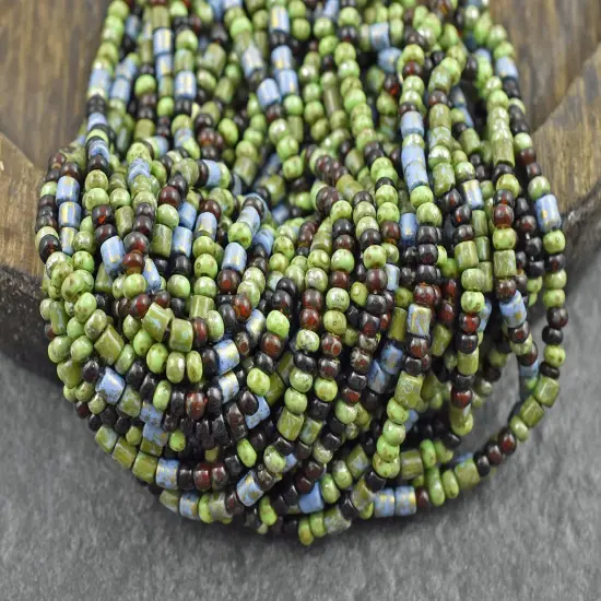 6/0 Aged Demeter Tube Picasso Mix Seed Beads (21" Strand) {4}