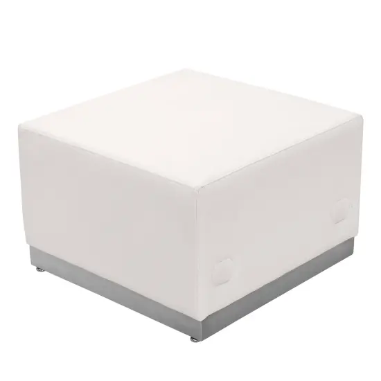 Emma and Oliver Modular Reception Ottoman with Brushed Stainless Steel Base Melrose White {1}