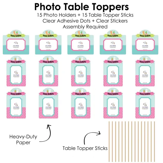 Big Dot of Happiness Whole Llama Fun - Llama Fiesta Birthday Party Picture Centerpiece Sticks - Photo Table Toppers - 15 Pieces {6}