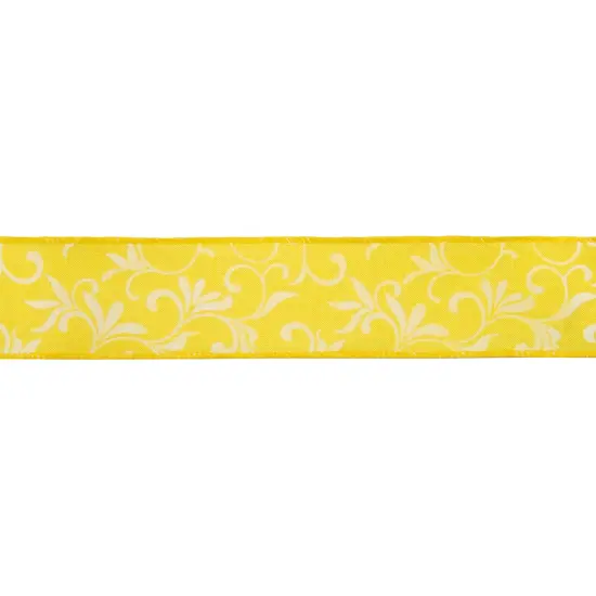 Northlight Yellow with White Floral Design Wired Craft Ribbon 2.5" x 10 Yards {1}