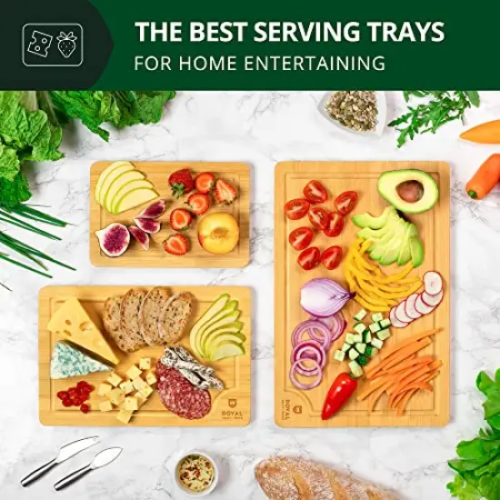 3 Pieces Cutting Boards for Kitchen - Bamboo Cutting Board, Cutting Boards with Juice Grooves, Serving Board Set, Thick Chopping Board for Meat, Veggies, Easy Grip Handle {4}