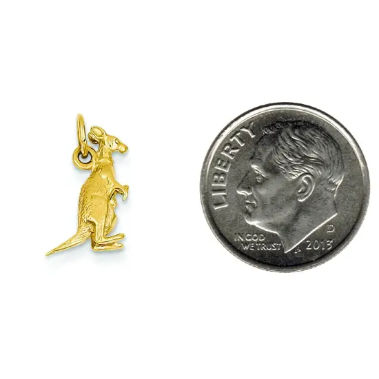 14K Yellow Gold 3D Kangaroo with Joey Baby Charm Jewerly 15mm x 10mm {2}