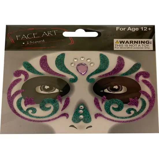 Face Art Muerta Man Sequin And Temporary Tattoos Costume Accessory {1}