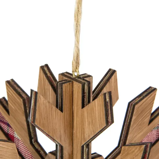 Northlight Faux Wood and Plaid 3-D Starburst Snowflake Christmas Ornament - 7" - Brown and Red {6}