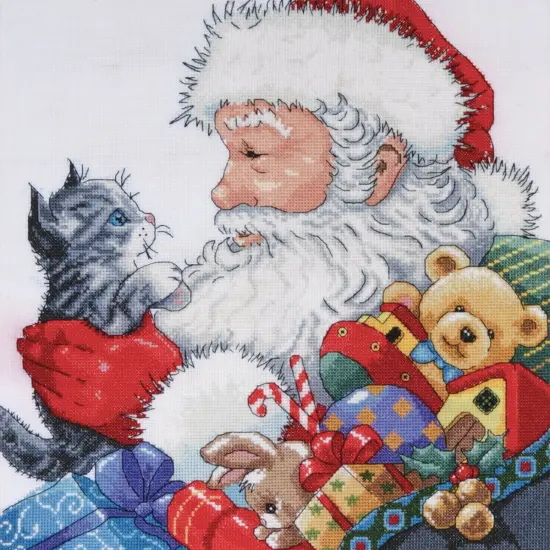 Design Works Counted Cross Stitch Kit 13"X13"-Santa & Kitten {1}