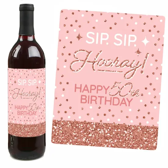 Big Dot of Happiness 50th Pink Rose Gold Birthday Party Decorations for Women and Men Wine Bottle Label Stickers 4 Ct {7}