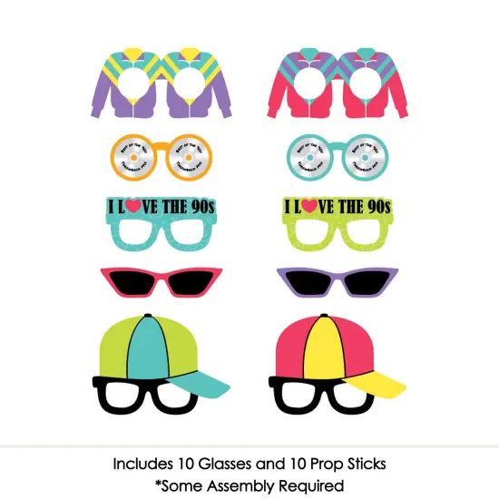 Big Dot of Happiness 90's Throwback Glasses - Paper Card Stock 1990s Party Photo Booth Props Kit - 10 Count {4}
