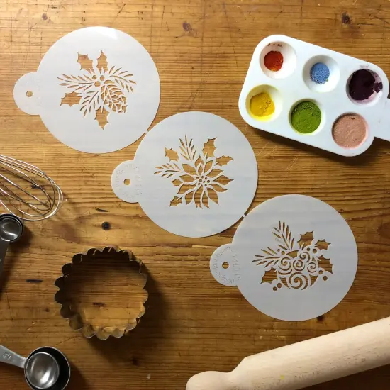 Forever Green Ornaments Cookie Stencils: Christmas Ball, Pinecone, Poinsettia | C724 by Designer Stencils | Cookie Decorating Tools | {3}