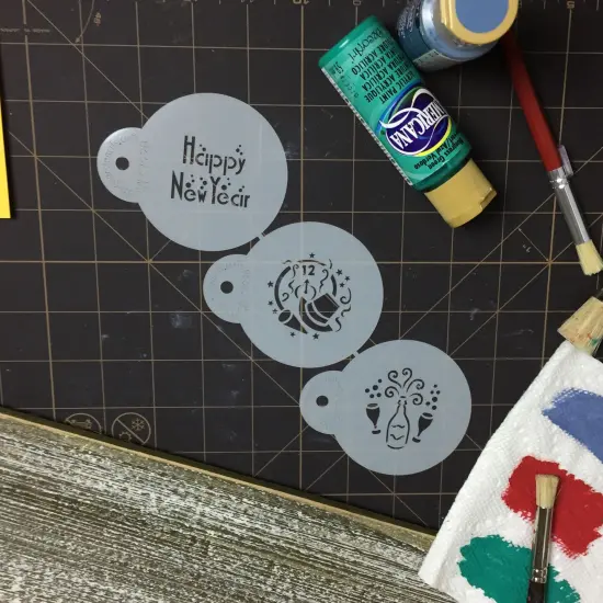 Mini Happy New Year Cookie & Cupcake Stencil Set | C799 by Designer Stencils | Cookie Decorating Tools | Baking Stencils for Royal Icing, Airbrush, Dusting Powder | Reusable Plastic Food Grade Stencil for Cookies | Easy to Use & Clean Cookie Stencil {4}