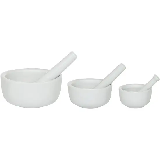 HIC Mortar and Pestle Spice Herb Grinder Pill Crusher Set, Fine-Quality Porcelain, Set of 3 {1}