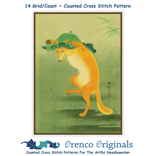 The Dancing Fox Ohara Koson Shoson Counted Cross Stitch Chart Pattern {1}