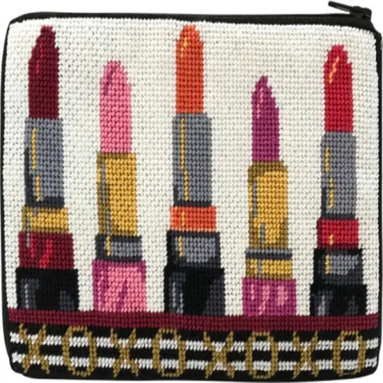 Stitch & Zip Needlepoint Cosmetic Purse Kit- XOXO Lipsticks Multicolor {1}