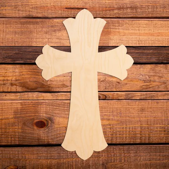 12 in. Unfinished Wooden Scalloped Cross {1}