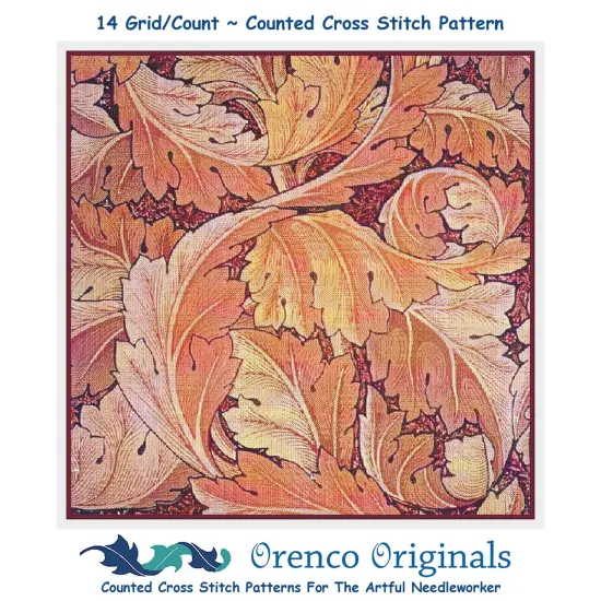 Acanthus Leaves In Reds by William Morris Counted Cross Stitch Pattern {1}