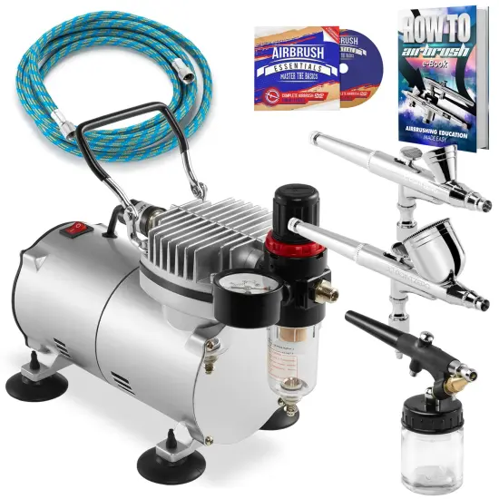 PointZero Airbrush Dual Action Airbrush Kit with 3 Airbrushes {1}