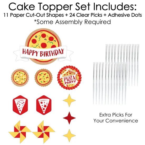 Big Dot of Happiness Pizza Party Time - Birthday Party Cake Decorating Kit - Happy Birthday Cake Topper Set - 11 Pieces {4}
