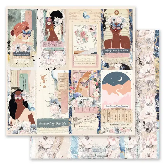 Indigo Collection 12x12 Sheet - Documented - 12x12 in, w foil details (10 SHEETS) {1}