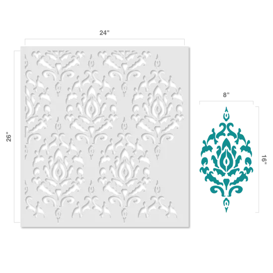 Global Damask All Over Wall Stencil | 3802 by Designer Stencils | Pattern Stencils | Reusable Stencils for Painting | Safe & Reusable Template for Wall Decor | Try This Stencil Instead of a Wallpaper | Easy to Use & Clean Art Stencil Pattern {2}
