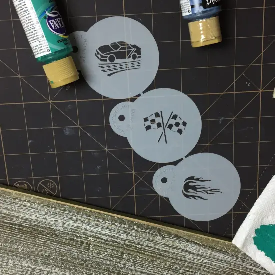 Mini Racecar Cookie & Cupcake Stencil Set: Flame, Race Car, Checker Flag | C800 by Designer Stencils | {5}