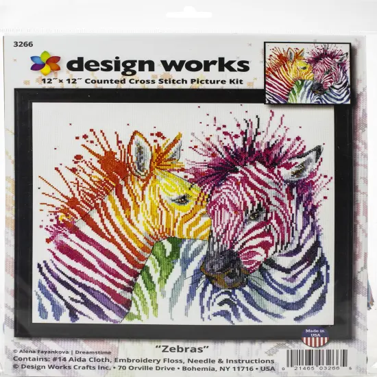 Design Works Counted Cross Stitch Kit 12"X12"-Colorful Zebras {1}
