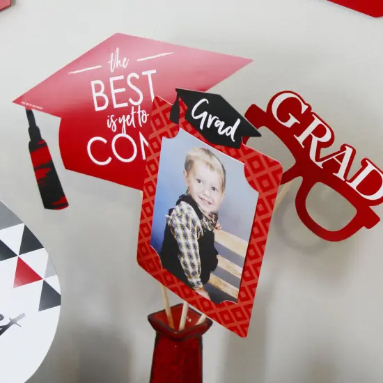 Big Dot of Happiness Red Grad - Best is Yet to Come - Graduation Party Picture Centerpiece Sticks - Photo Table Toppers - 15 Pieces {3}