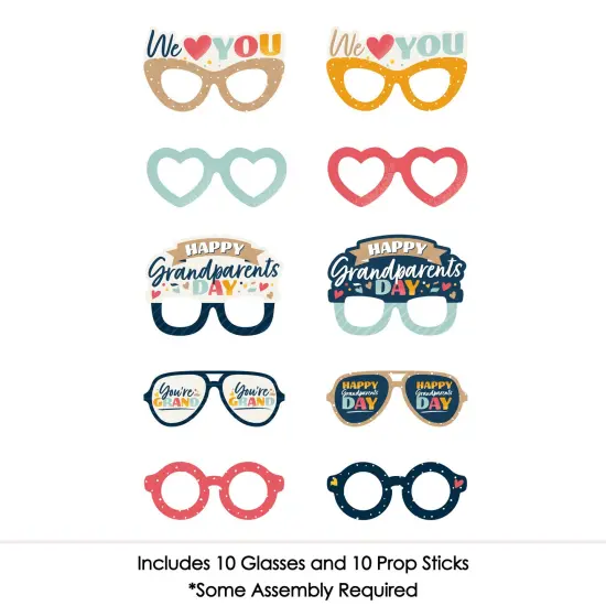 Big Dot of Happiness Happy Grandparents Day Glasses - Paper Card Stock Grandma & Grandpa Party Photo Booth Props Kit - 10 Count {4}
