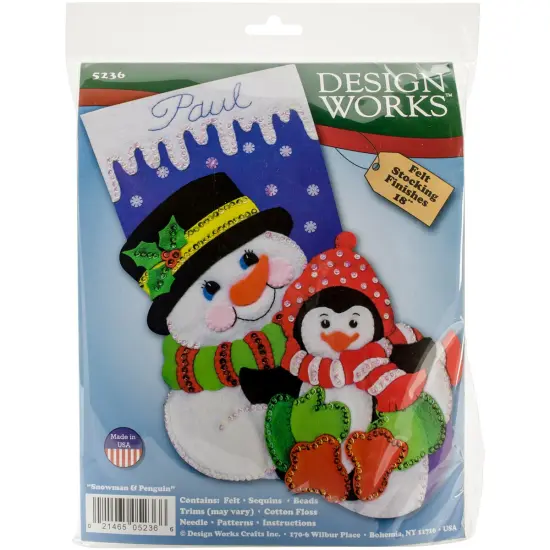 Design Works Felt Stocking Applique Kit 18" Long-Snowman & Penguin {1}