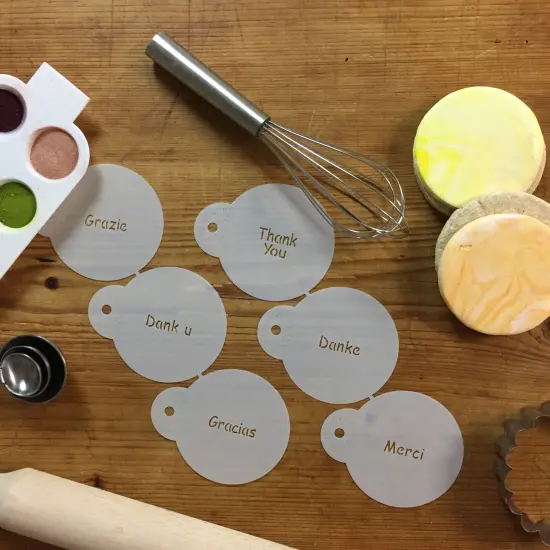 International Thank You Cookie Stencil Set: Thank You, Danke, Gracias, Dank U, Grazie, Merci | C822 by Designer Stencils | Cookie Decorating Tools | Baking Stencils for Royal Icing, Airbrush, Dusting Powder | Reusable Food Grade Stencil {3}