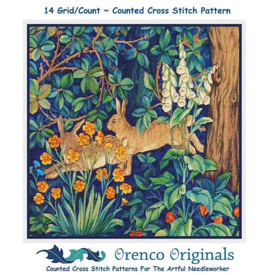 Forest Rabbits Design by William Morris and Company Counted Cross Stitch Pattern {1}