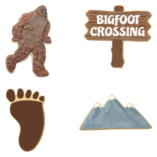 CookieCutter.com Big Foot 4 Piece Cookie Cutters Set, Wooden Sign, Mountains, Foot Print, Tin Plate Steel, USA {3}