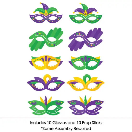 Big Dot of Happiness Colorful Mardi Gras Mask Glasses - Paper Card Stock Masquerade Party Photo Booth Props Kit - 10 Count {4}