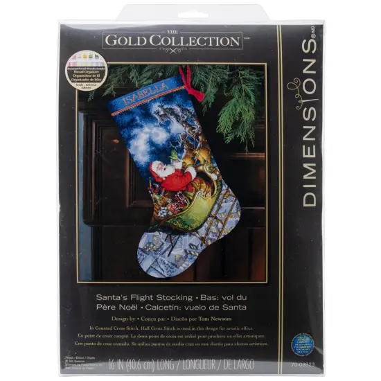 Dimensions Gold Collection Counted Cross Stitch Kit 16" Long-Santa's Flight Stocking {1}