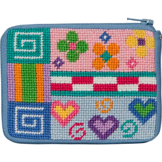Stitch & Zip Needlepoint Coin Purse Kit-- Patchwork Multicolor {1}