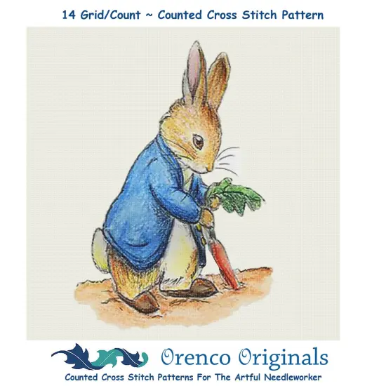 Beatrix Potter Peter Rabbit Digs Carrots Counted Cross Stitch Pattern {1}