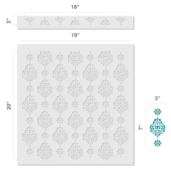Small Rosie Damask All Over Wall Stencil | 3724 by Designer Stencils | Pattern Stencils | Reusable Stencils for Painting | Safe & Reusable Template for Wall Decor | Try This Stencil Instead of a Wallpaper | Easy to Use & Clean Art Stencil Pattern {3}