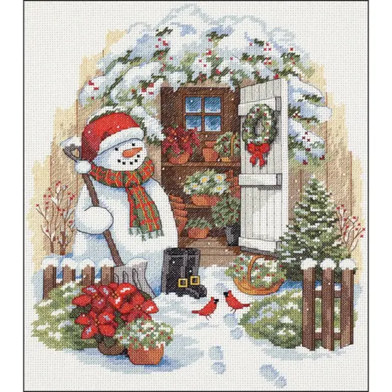 Dimensions Counted Cross Stitch Kit 12"X14"-Garden Shed Snowman {1}