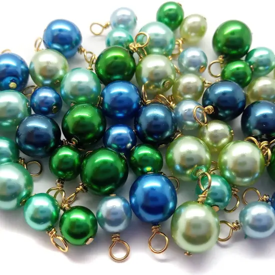 Bead Dangle Mix in Blue & Green, 20 pc 6mm 8mm Glass Pearls, Gold-Plated Wire, Adorabilities {3}