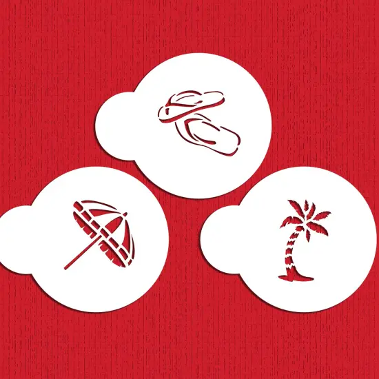 Mini Beach Cookie & Cupcake Stencil Set: Beach Umbrella, Flip-Flops, Palm Tree | C791 by Designer Stencils | Cookie Decorating Tools | Baking Stencils for Royal Icing, Airbrush, Dusting Powder | Reusable Food Grade Stencils | Easy to Use & Clean {5}