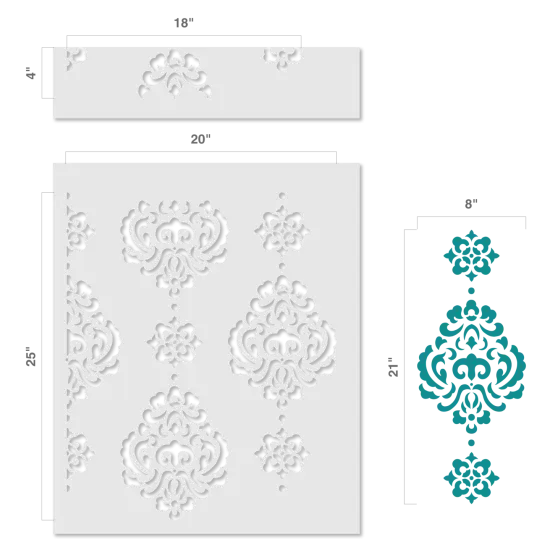 Large Rosie Damask All Over Wall Stencil | 3725 by Designer Stencils | Pattern Stencils | Reusable Stencils for Painting | Safe & Reusable Template for Wall Decor | Try This Stencil Instead of a Wallpaper | Easy to Use & Clean Art Stencil Pattern {2}